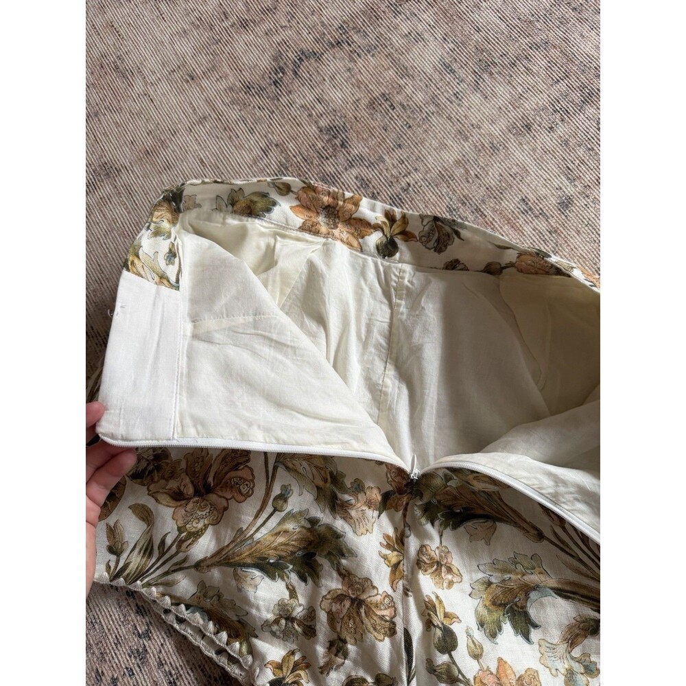 Zimmerman CHINTZ TUCK SHORT Linen Crème Floral Shorts Beige Brown (No Belt) US 8 - Picture 13 of 16